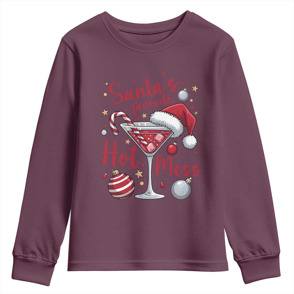 Funny Santa Favorite Hot Mess Youth Sweatshirt Christmas Drinking Cocktail Lover TS02 Maroon Print Your Wear