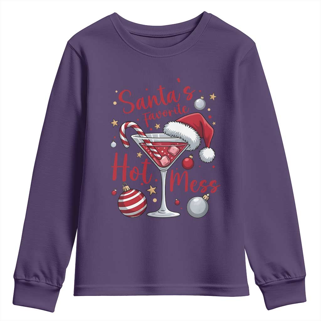 Funny Santa Favorite Hot Mess Youth Sweatshirt Christmas Drinking Cocktail Lover TS02 Purple Print Your Wear