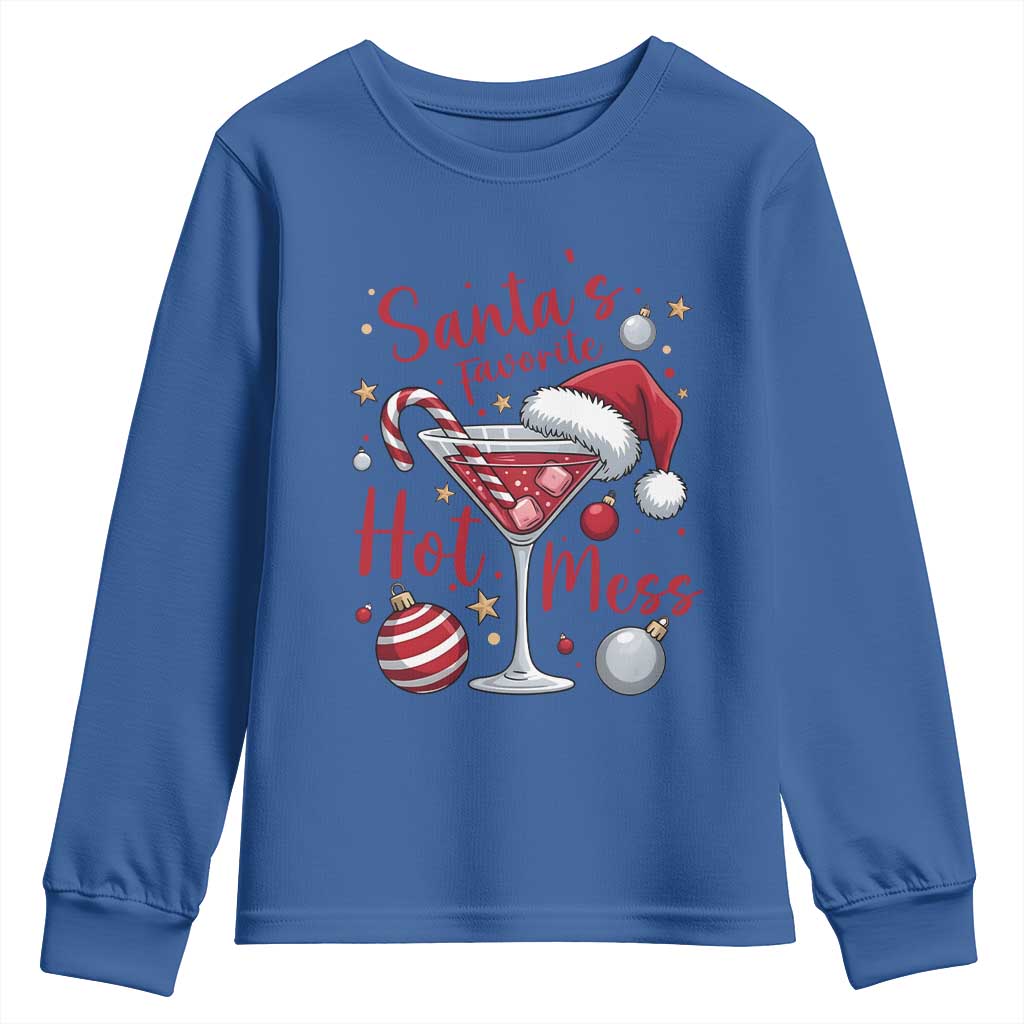 Funny Santa Favorite Hot Mess Youth Sweatshirt Christmas Drinking Cocktail Lover TS02 Royal Blue Print Your Wear