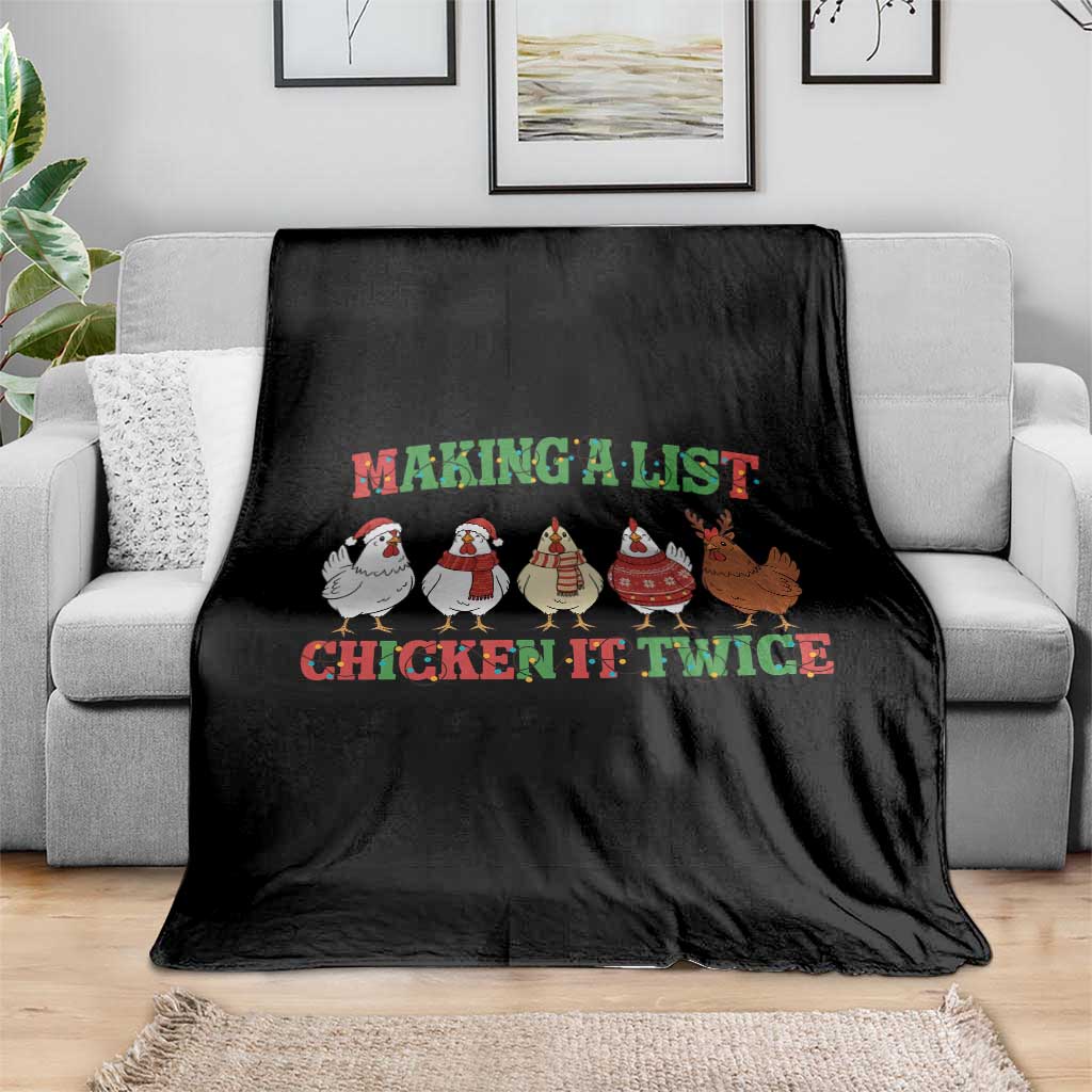 Funny Chicken Christmas Pun Throw Blanket Making a List Chicken It Twice Cute Holiday Farm Animal TS02 Print Your Wear