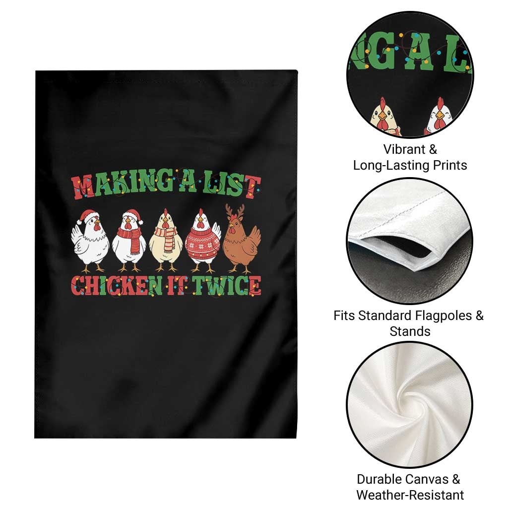 Funny Chicken Christmas Pun Garden Flag Making a List Chicken It Twice Cute Holiday Farm Animal TS02 Print Your Wear