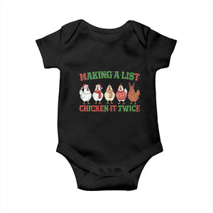 Funny Chicken Christmas Pun Baby Onesie Making a List Chicken It Twice Cute Holiday Farm Animal TS02 Black Print Your Wear