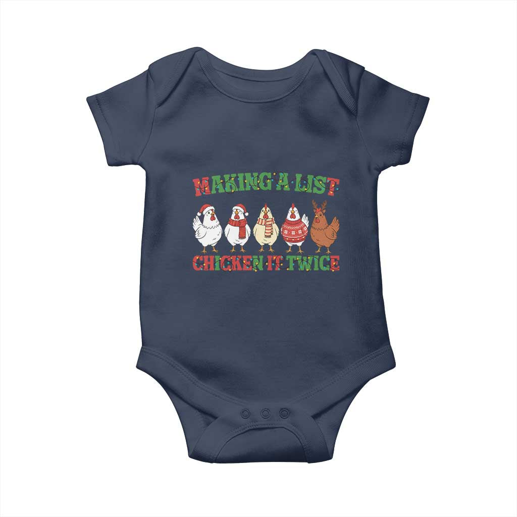 Funny Chicken Christmas Pun Baby Onesie Making a List Chicken It Twice Cute Holiday Farm Animal TS02 Navy Print Your Wear