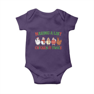 Funny Chicken Christmas Pun Baby Onesie Making a List Chicken It Twice Cute Holiday Farm Animal TS02 Purple Print Your Wear