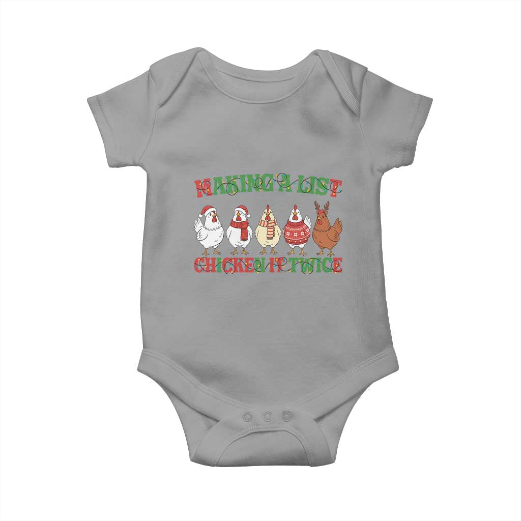 Funny Chicken Christmas Pun Baby Onesie Making a List Chicken It Twice Cute Holiday Farm Animal TS02 Sport Gray Print Your Wear