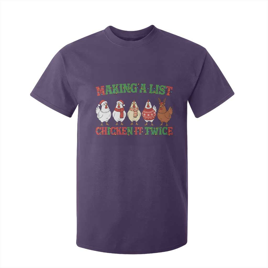 Funny Chicken Christmas Pun T Shirt For Kid Making a List Chicken It Twice Cute Holiday Farm Animal TS02 Purple Print Your Wear