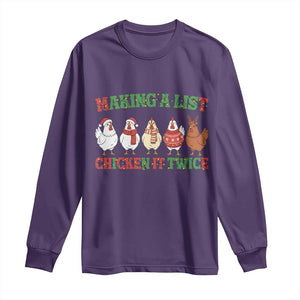 Funny Chicken Christmas Pun Long Sleeve Shirt Making a List Chicken It Twice Cute Holiday Farm Animal TS02 Purple Print Your Wear