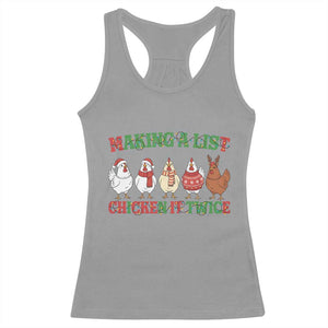 Funny Chicken Christmas Pun Racerback Tank Top Making a List Chicken It Twice Cute Holiday Farm Animal TS02 Sport Gray Print Your Wear
