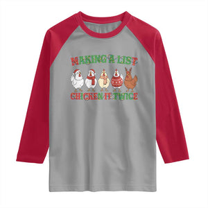 Funny Chicken Christmas Pun Raglan Shirt Making a List Chicken It Twice Cute Holiday Farm Animal TS02 Sport Gray Red Print Your Wear