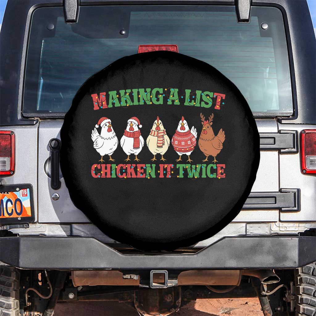 Funny Chicken Christmas Pun Spare Tire Cover Making a List Chicken It Twice Cute Holiday Farm Animal TS02 No hole Black Print Your Wear
