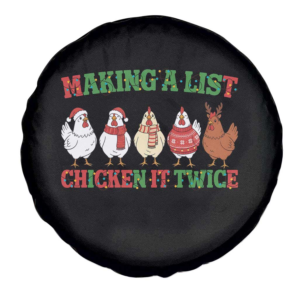Funny Chicken Christmas Pun Spare Tire Cover Making a List Chicken It Twice Cute Holiday Farm Animal TS02 Print Your Wear