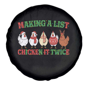 Funny Chicken Christmas Pun Spare Tire Cover Making a List Chicken It Twice Cute Holiday Farm Animal TS02 Print Your Wear