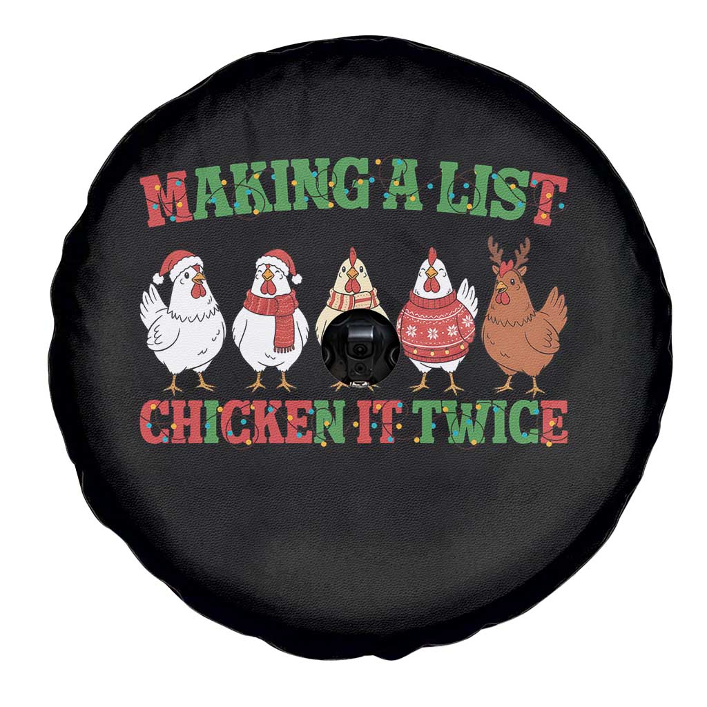 Funny Chicken Christmas Pun Spare Tire Cover Making a List Chicken It Twice Cute Holiday Farm Animal TS02 Print Your Wear