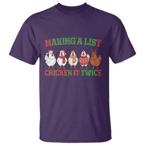 Funny Chicken Christmas Pun T Shirt Making a List Chicken It Twice Cute Holiday Farm Animal TS02 Purple Print Your Wear