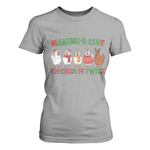 Funny Chicken Christmas Pun T Shirt For Women Making a List Chicken It Twice Cute Holiday Farm Animal TS02 Sport Gray Print Your Wear