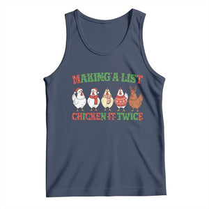 Funny Chicken Christmas Pun Tank Top Making a List Chicken It Twice Cute Holiday Farm Animal TS02 Navy Print Your Wear