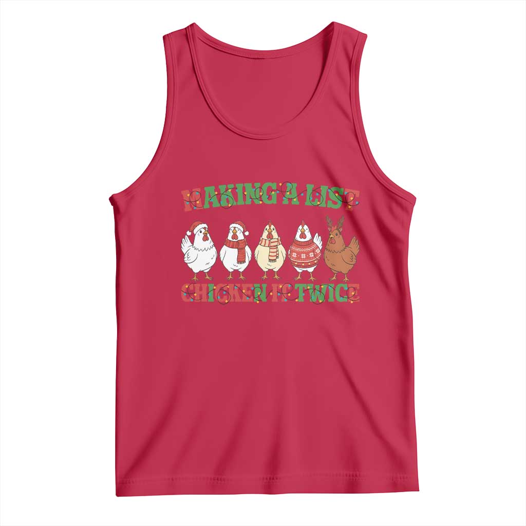 Funny Chicken Christmas Pun Tank Top Making a List Chicken It Twice Cute Holiday Farm Animal TS02 Red Print Your Wear