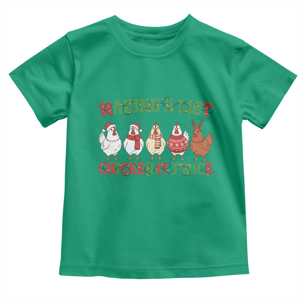 Funny Chicken Christmas Pun Toddler T Shirt Making a List Chicken It Twice Cute Holiday Farm Animal TS02 Irish Green Print Your Wear