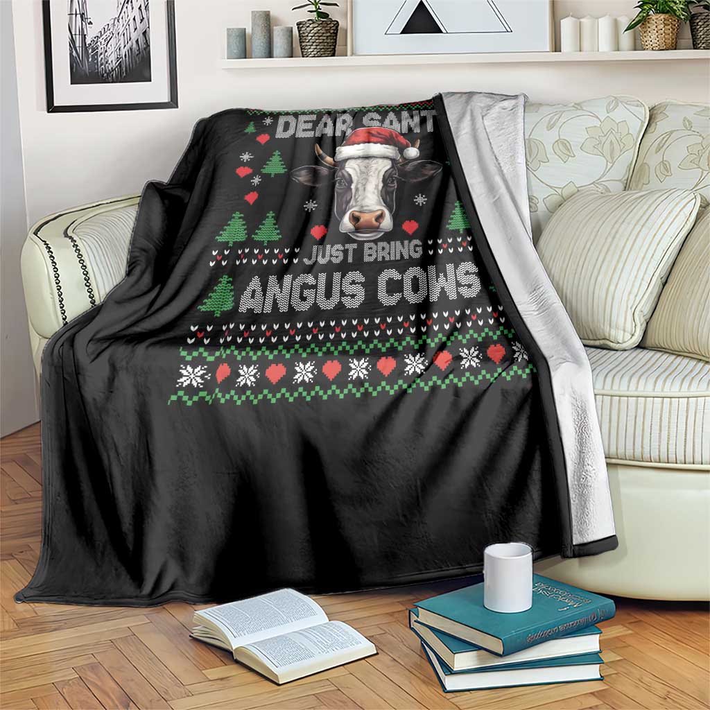 Dear Santa Angus Cow Christmas Throw Blanket Funny Farm Cow Lover Holiday Farm Ugly Sweater TS02 Print Your Wear
