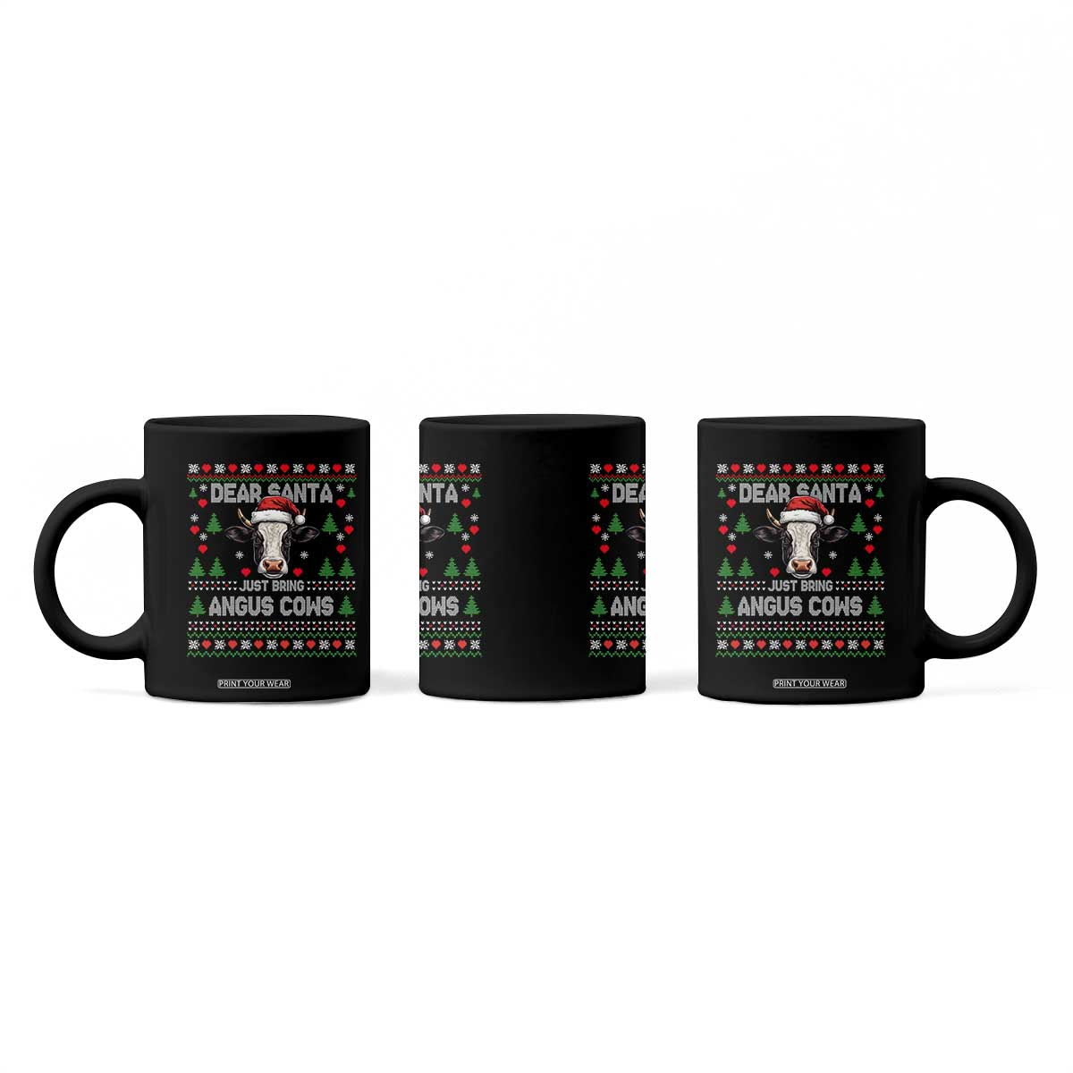Dear Santa Angus Cow Christmas Coffee Mug Funny Farm Cow Lover Holiday Farm Ugly Sweater TS02 Print Your Wear