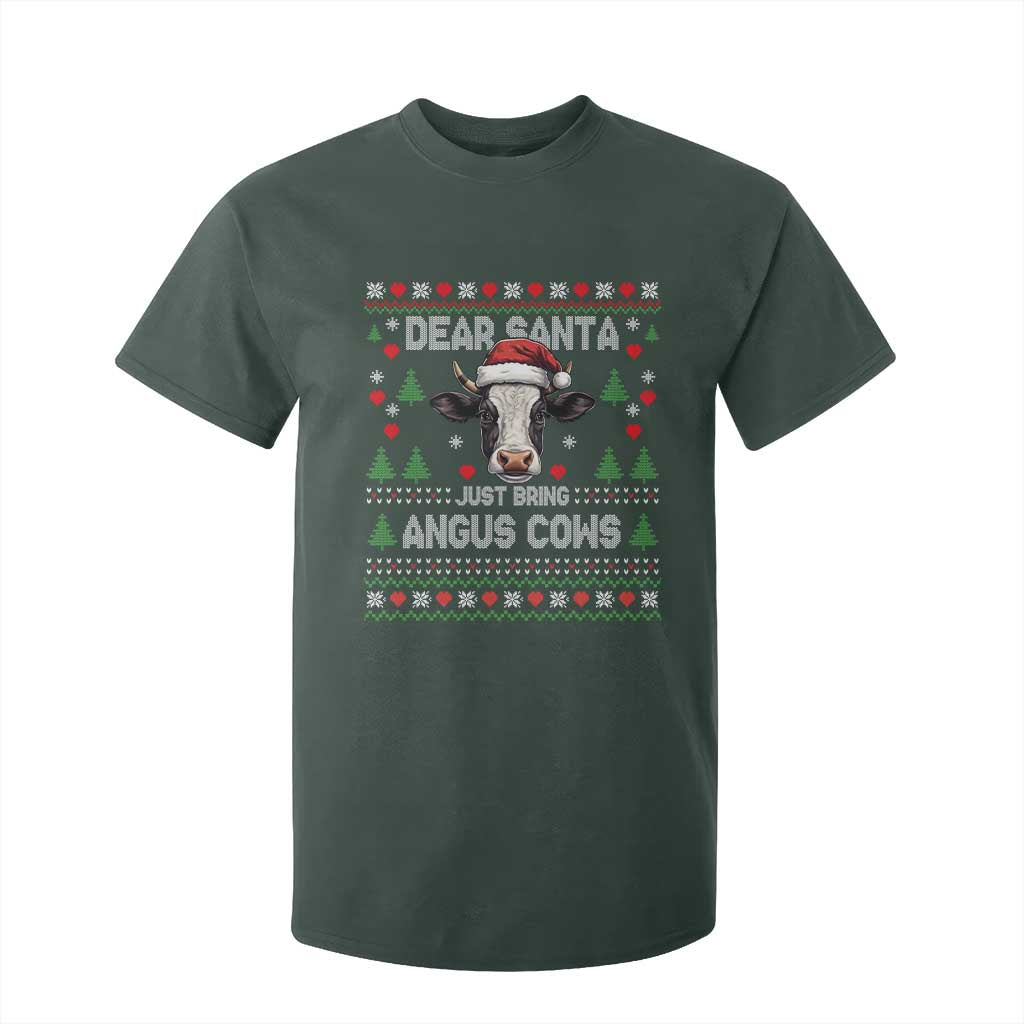 Dear Santa Angus Cow Christmas T Shirt For Kid Funny Farm Cow Lover Holiday Farm Ugly Sweater TS02 Dark Forest Green Print Your Wear