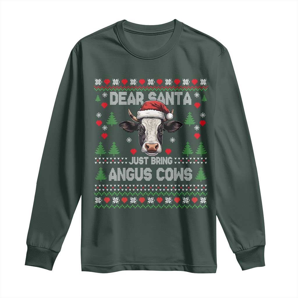 Dear Santa Angus Cow Christmas Long Sleeve Shirt Funny Farm Cow Lover Holiday Farm Ugly Sweater TS02 Dark Forest Green Print Your Wear