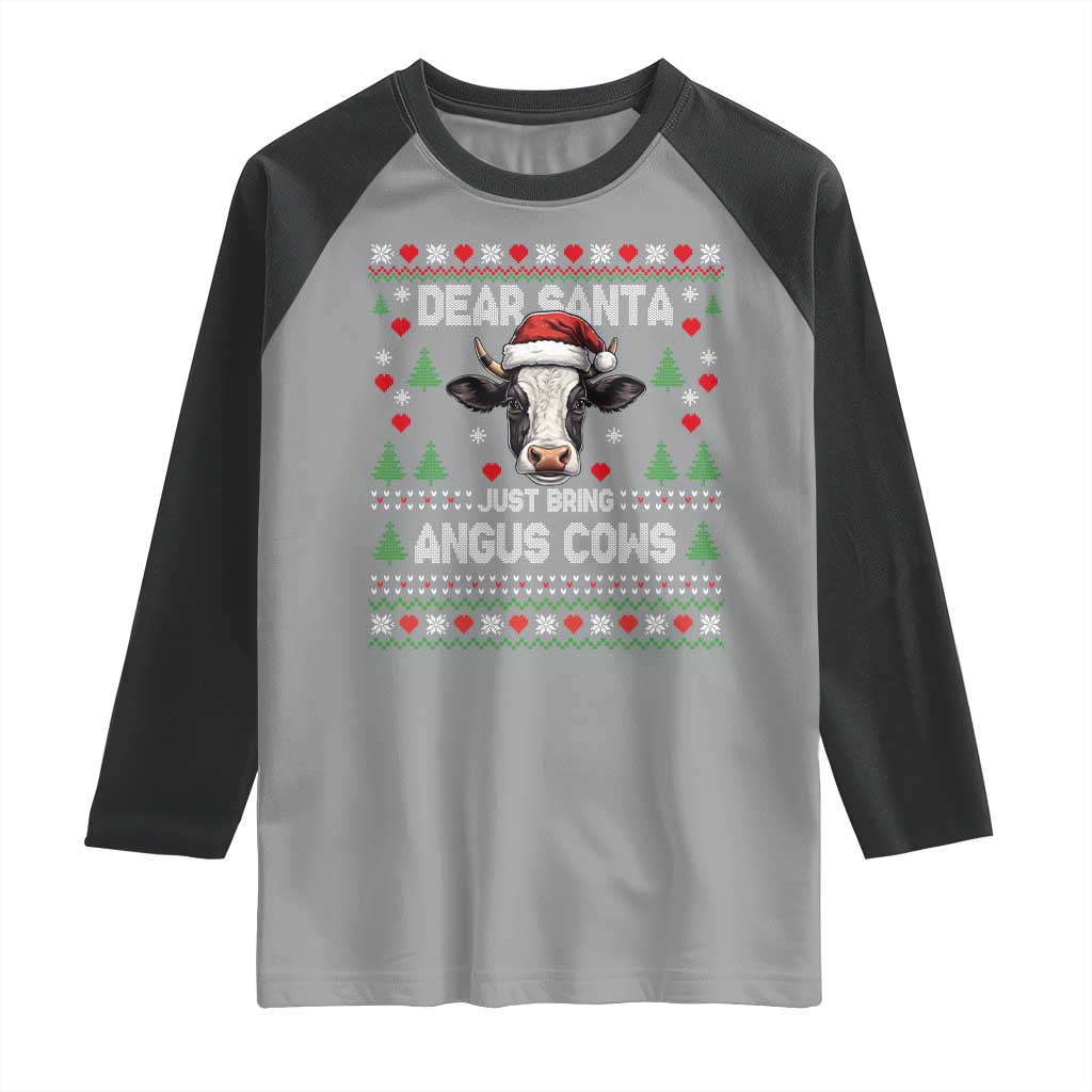 Dear Santa Angus Cow Christmas Raglan Shirt Funny Farm Cow Lover Holiday Farm Ugly Sweater TS02 Sport Gray Black Print Your Wear