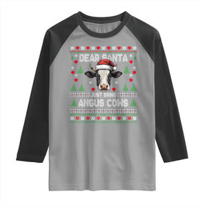 Dear Santa Angus Cow Christmas Raglan Shirt Funny Farm Cow Lover Holiday Farm Ugly Sweater TS02 Sport Gray Black Print Your Wear