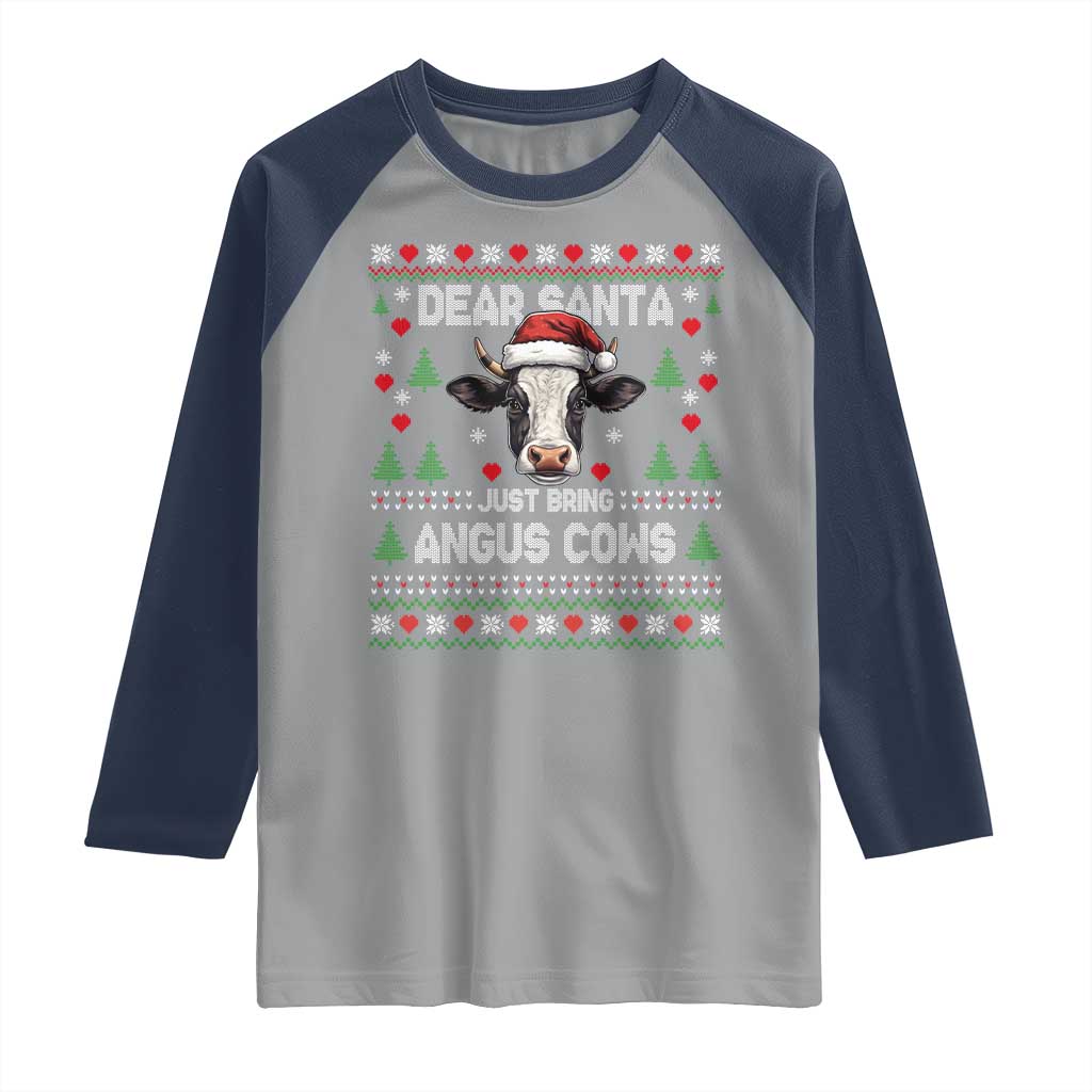 Dear Santa Angus Cow Christmas Raglan Shirt Funny Farm Cow Lover Holiday Farm Ugly Sweater TS02 Sport Gray Navy Print Your Wear