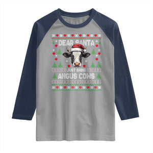 Dear Santa Angus Cow Christmas Raglan Shirt Funny Farm Cow Lover Holiday Farm Ugly Sweater TS02 Sport Gray Navy Print Your Wear