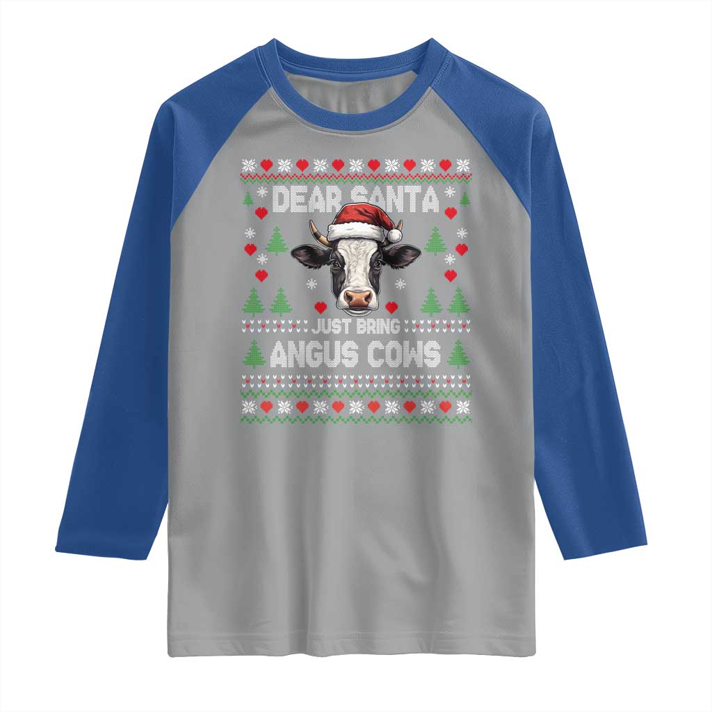 Dear Santa Angus Cow Christmas Raglan Shirt Funny Farm Cow Lover Holiday Farm Ugly Sweater TS02 Sport Gray Royal Print Your Wear