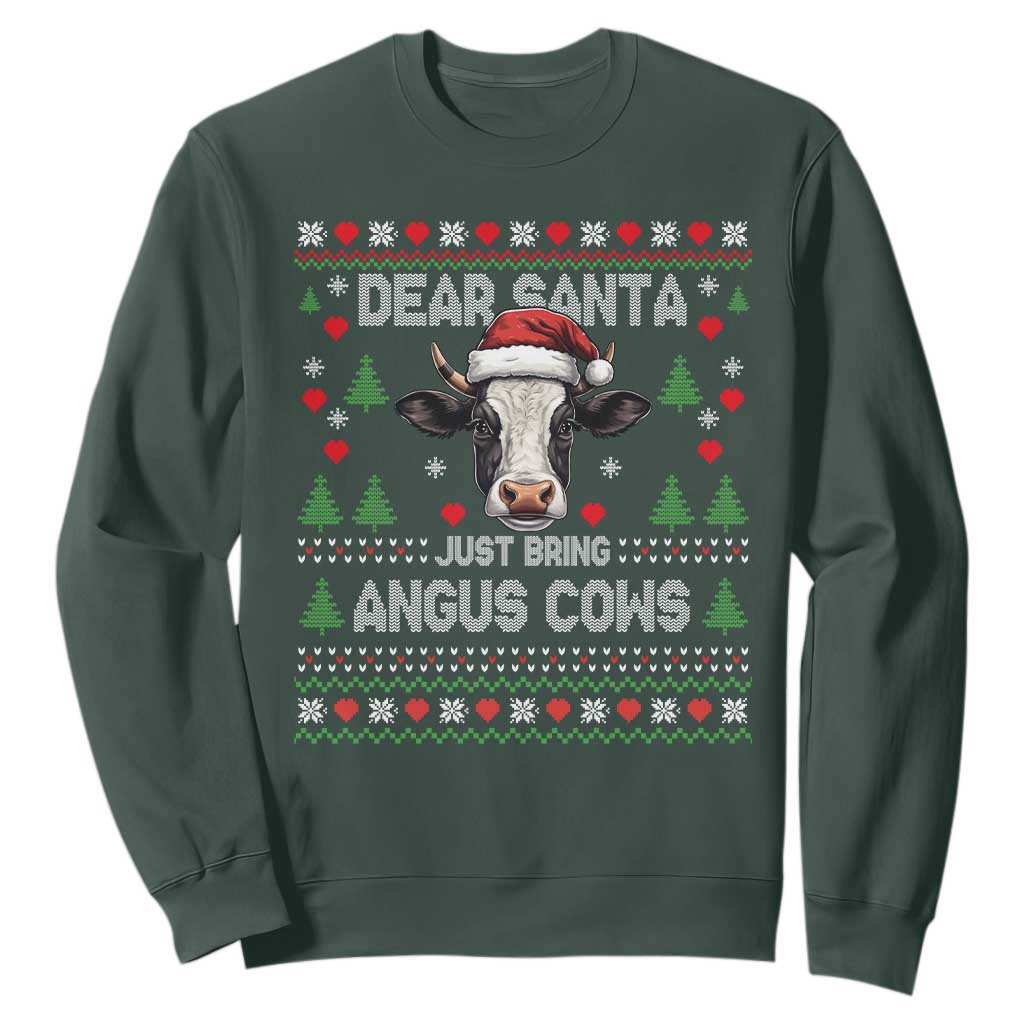 Dear Santa Angus Cow Christmas Sweatshirt Funny Farm Cow Lover Holiday Farm Ugly Sweater TS02 Dark Forest Green Print Your Wear