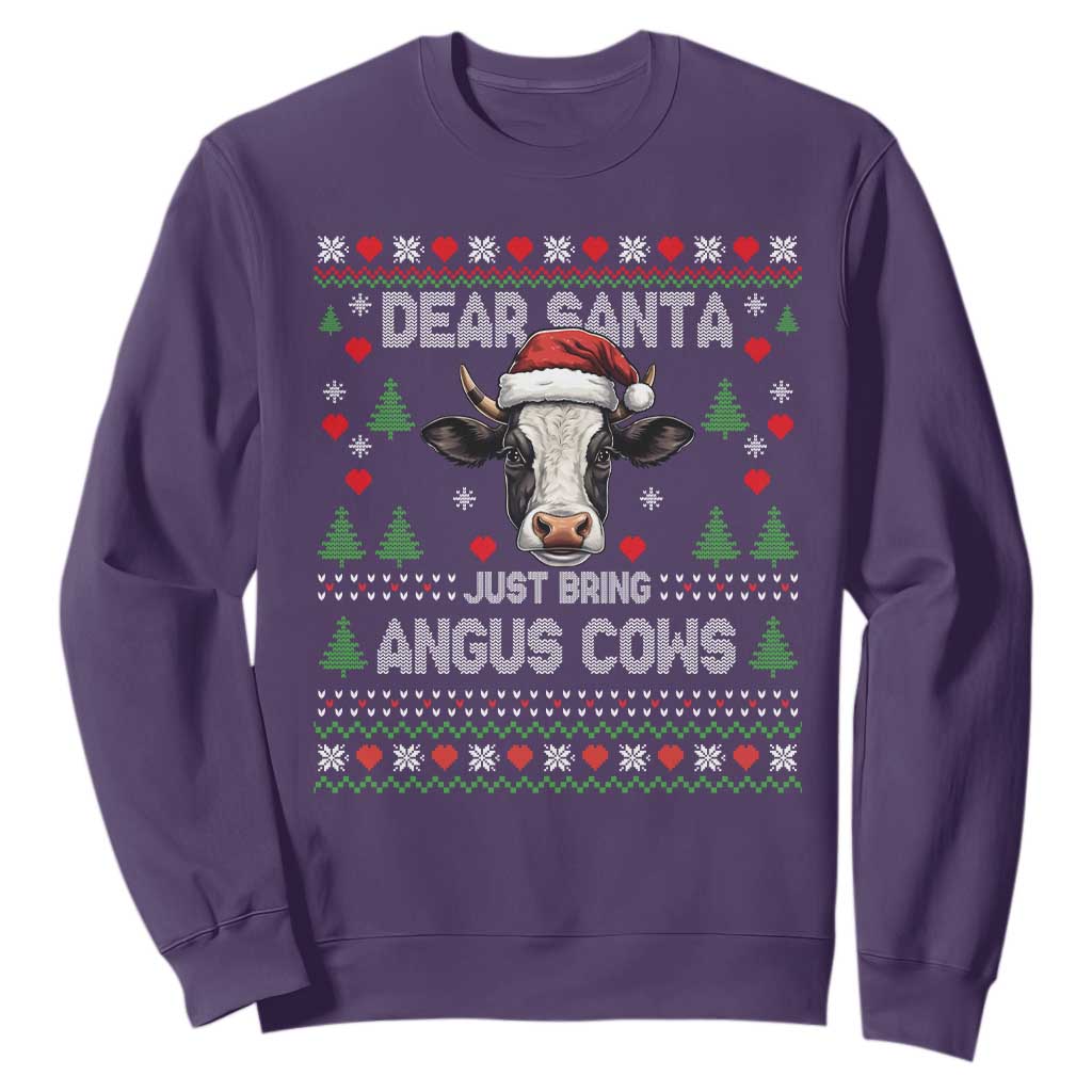 Dear Santa Angus Cow Christmas Sweatshirt Funny Farm Cow Lover Holiday Farm Ugly Sweater TS02 Purple Print Your Wear