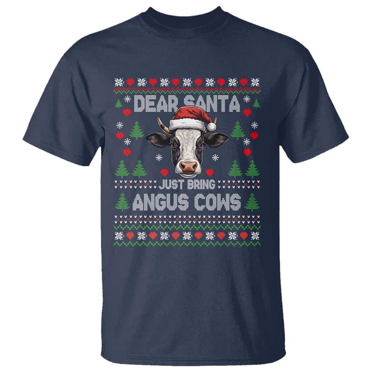 Dear Santa Angus Cow Christmas T Shirt Funny Farm Cow Lover Holiday Farm Ugly Sweater TS02 Navy Print Your Wear