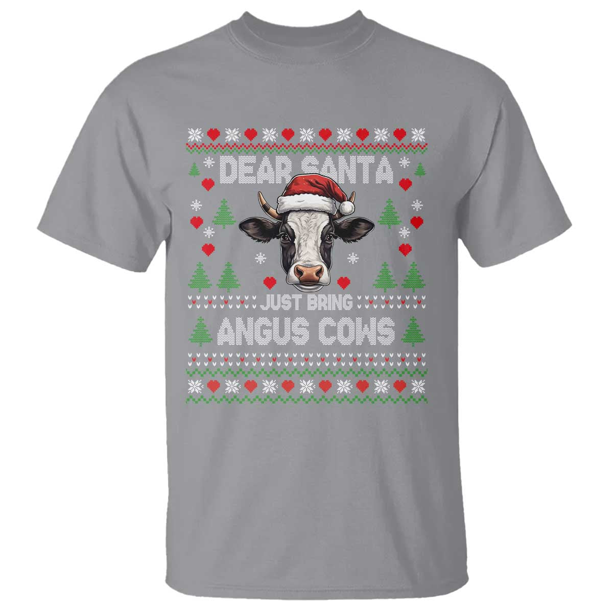 Dear Santa Angus Cow Christmas T Shirt Funny Farm Cow Lover Holiday Farm Ugly Sweater TS02 Sport Gray Print Your Wear