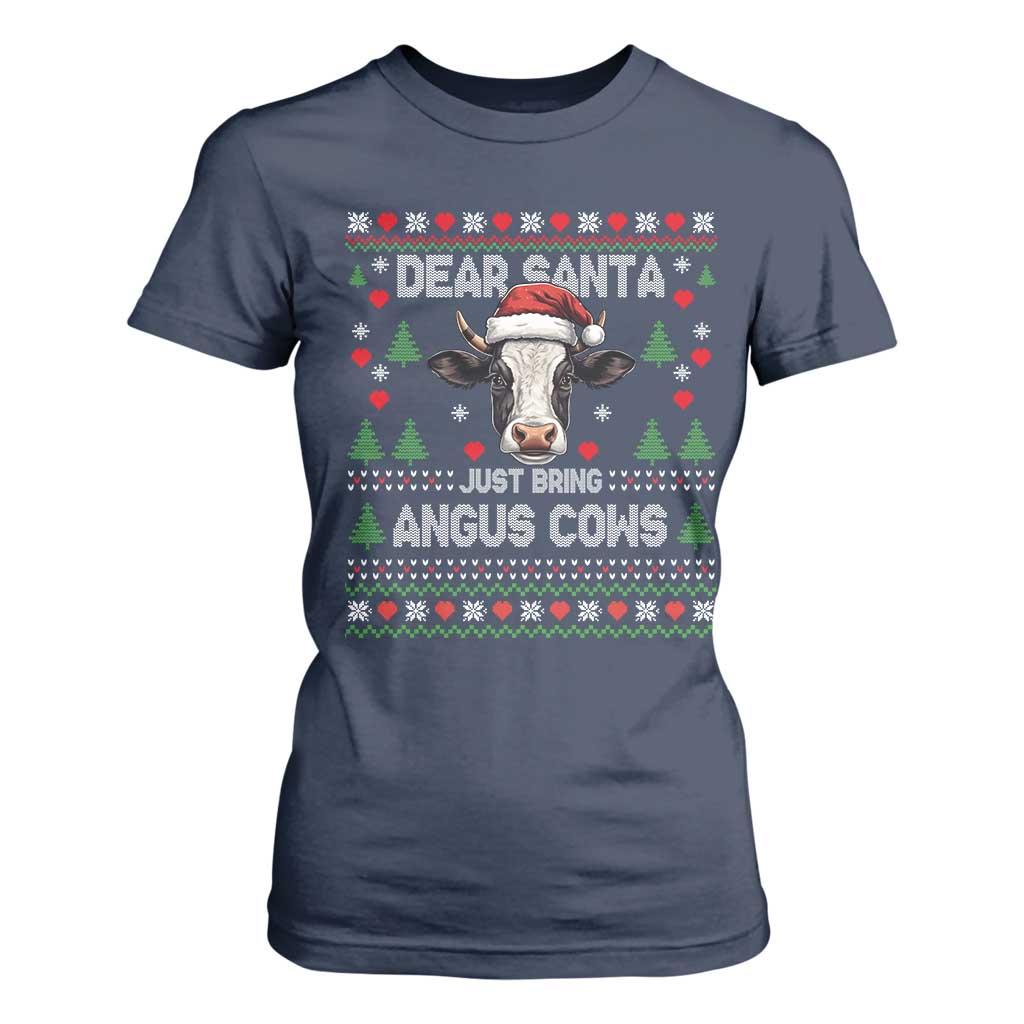 Dear Santa Angus Cow Christmas T Shirt For Women Funny Farm Cow Lover Holiday Farm Ugly Sweater TS02 Navy Print Your Wear