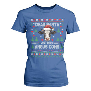 Dear Santa Angus Cow Christmas T Shirt For Women Funny Farm Cow Lover Holiday Farm Ugly Sweater TS02 Royal Blue Print Your Wear