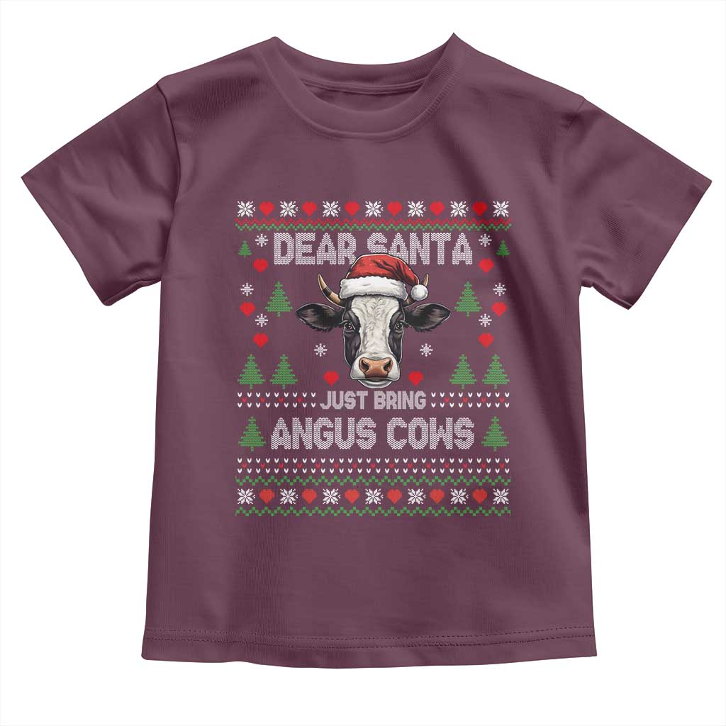 Dear Santa Angus Cow Christmas Toddler T Shirt Funny Farm Cow Lover Holiday Farm Ugly Sweater TS02 Maroon Print Your Wear