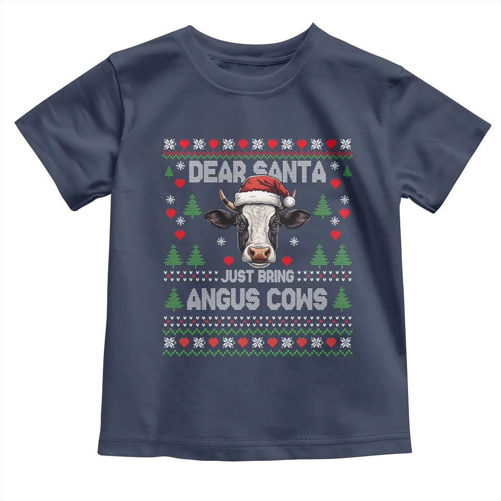 Dear Santa Angus Cow Christmas Toddler T Shirt Funny Farm Cow Lover Holiday Farm Ugly Sweater TS02 Navy Print Your Wear