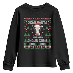 Dear Santa Angus Cow Christmas Youth Sweatshirt Funny Farm Cow Lover Holiday Farm Ugly Sweater TS02 Black Print Your Wear