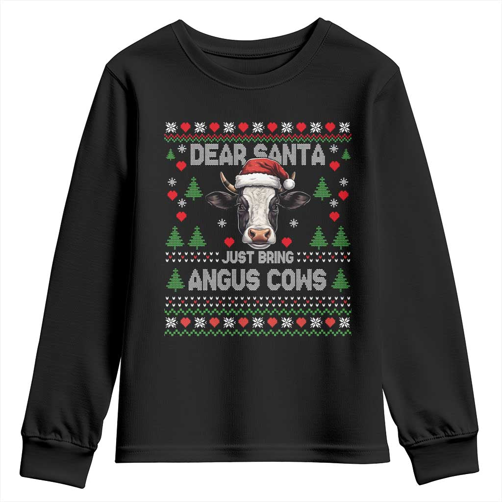 Dear Santa Angus Cow Christmas Youth Sweatshirt Funny Farm Cow Lover Holiday Farm Ugly Sweater TS02 Black Print Your Wear