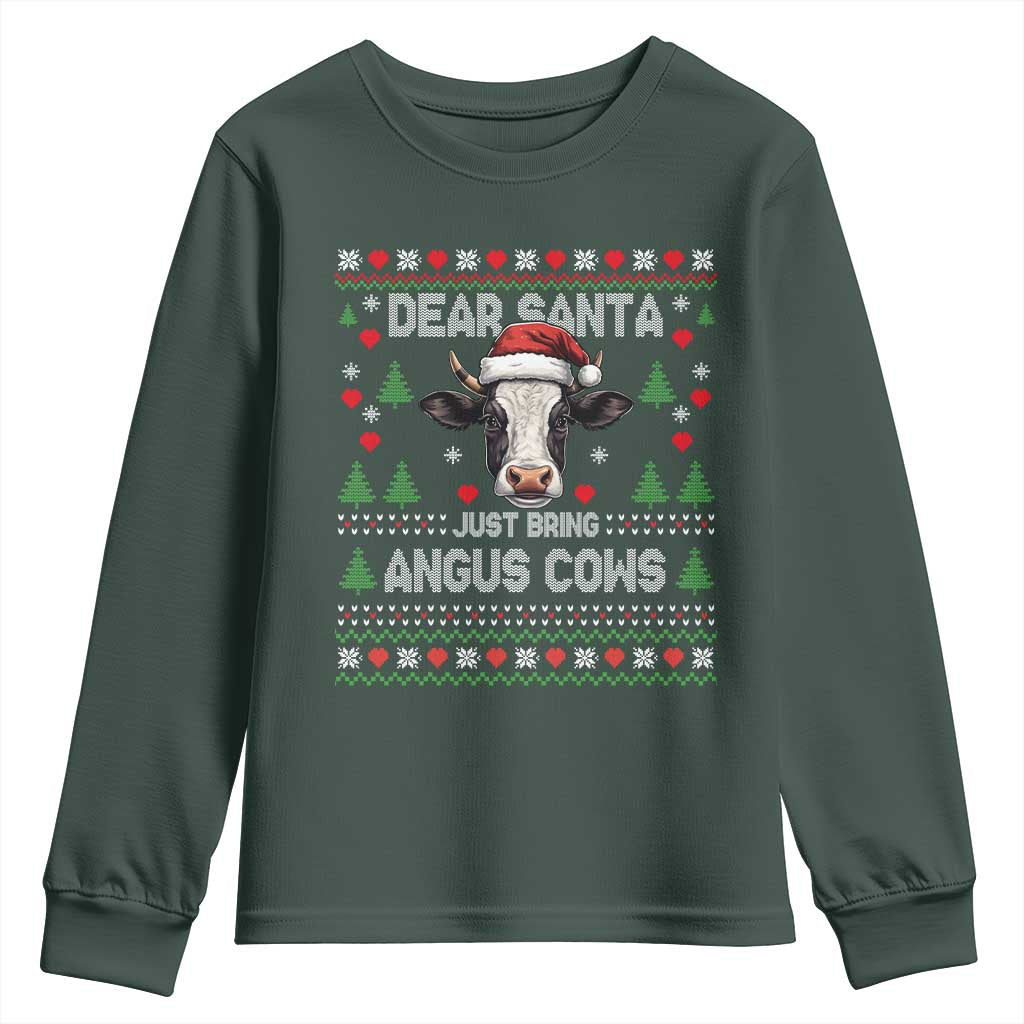 Dear Santa Angus Cow Christmas Youth Sweatshirt Funny Farm Cow Lover Holiday Farm Ugly Sweater TS02 Dark Forest Green Print Your Wear