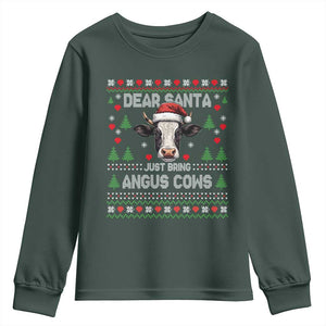 Dear Santa Angus Cow Christmas Youth Sweatshirt Funny Farm Cow Lover Holiday Farm Ugly Sweater TS02 Dark Forest Green Print Your Wear