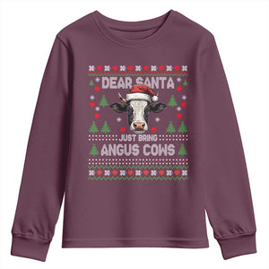 Dear Santa Angus Cow Christmas Youth Sweatshirt Funny Farm Cow Lover Holiday Farm Ugly Sweater TS02 Maroon Print Your Wear