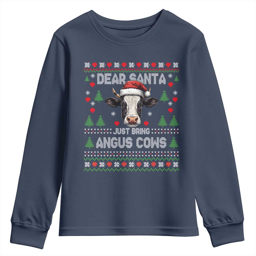 Dear Santa Angus Cow Christmas Youth Sweatshirt Funny Farm Cow Lover Holiday Farm Ugly Sweater TS02 Navy Print Your Wear