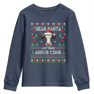 Dear Santa Angus Cow Christmas Youth Sweatshirt Funny Farm Cow Lover Holiday Farm Ugly Sweater TS02 Navy Print Your Wear