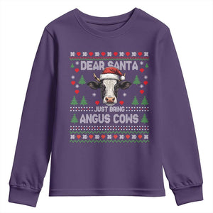 Dear Santa Angus Cow Christmas Youth Sweatshirt Funny Farm Cow Lover Holiday Farm Ugly Sweater TS02 Purple Print Your Wear