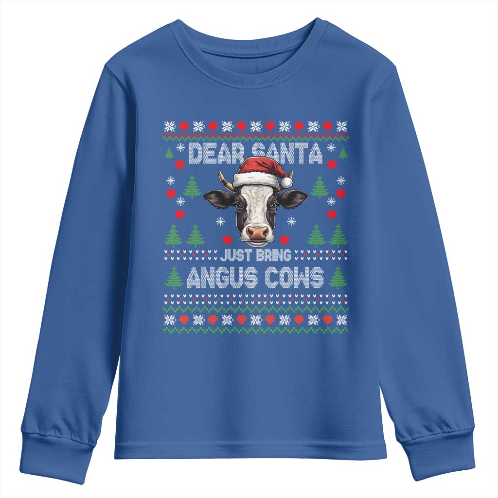 Dear Santa Angus Cow Christmas Youth Sweatshirt Funny Farm Cow Lover Holiday Farm Ugly Sweater TS02 Royal Blue Print Your Wear