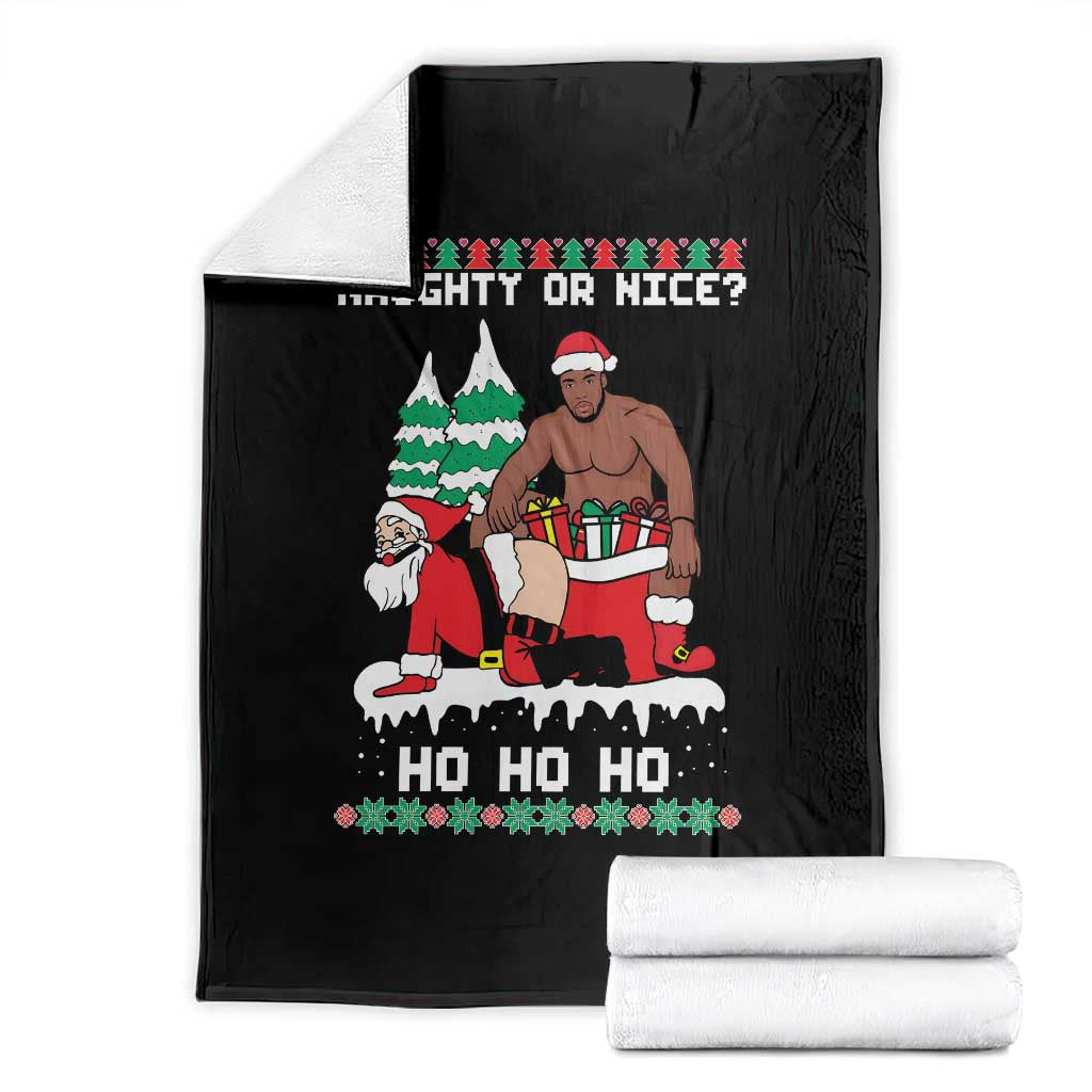 Funny Santa and Diddy Christmas Throw Blanket Naughty or Nice Ho Ho Ho Adult Humor Holiday TS02 Black Print Your Wear