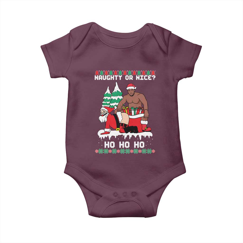 Funny Santa and Diddy Christmas Baby Onesie Naughty or Nice Ho Ho Ho Adult Humor Holiday TS02 Maroon Print Your Wear